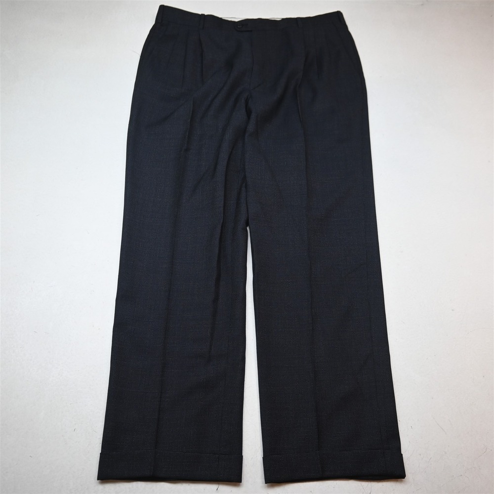 Zanella 38x32 Navy Blue Pin Dot 100% Wool Alter Pleated Cuffed Baggy Italy Pants